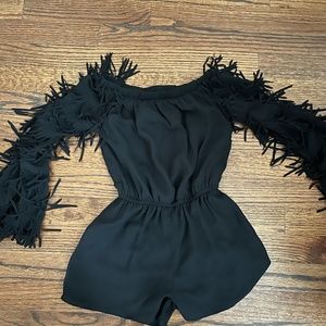 MIA brand- girls size S, black romper with fringe sleeves